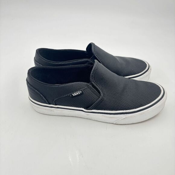 Vans Women's Asher Perforated Leather Slip On Sneaker Skate Shoes Black Size 6.0 - Picture 3 of 9